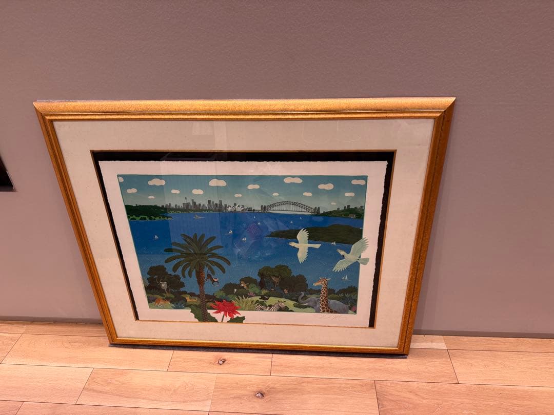 シドニー風景画 約124x102cm 金色フレーム