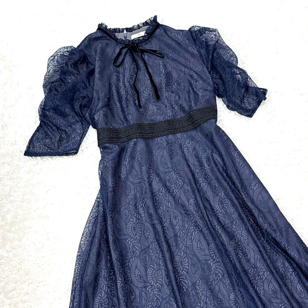 【極美品】Leja ウエストマークパフスリーブ総レースロングドレスワンピース