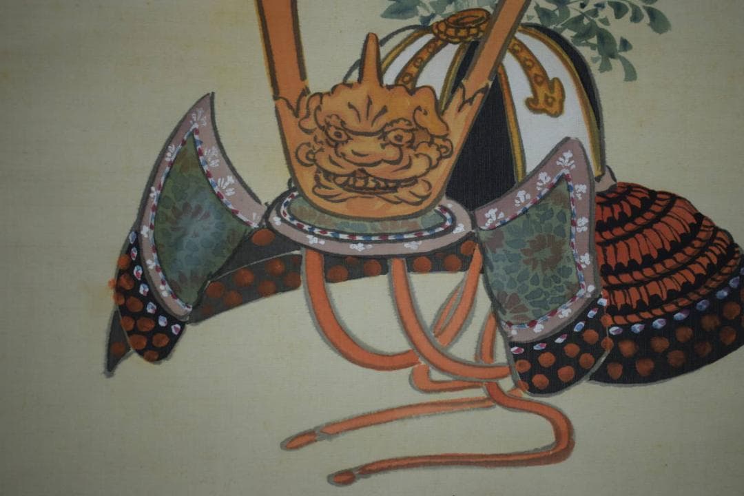 真作/春翠/兜/菖蒲図/端午/節句/五月/人形/布袋屋掛軸HJ-621