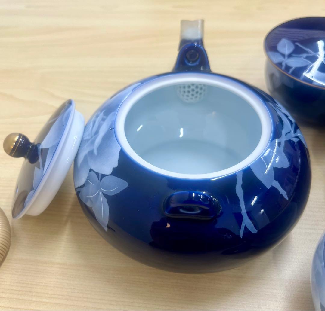香蘭社 ルリ胡蝶蘭 茶器揃 急須 蓋付き湯呑 セット 金彩