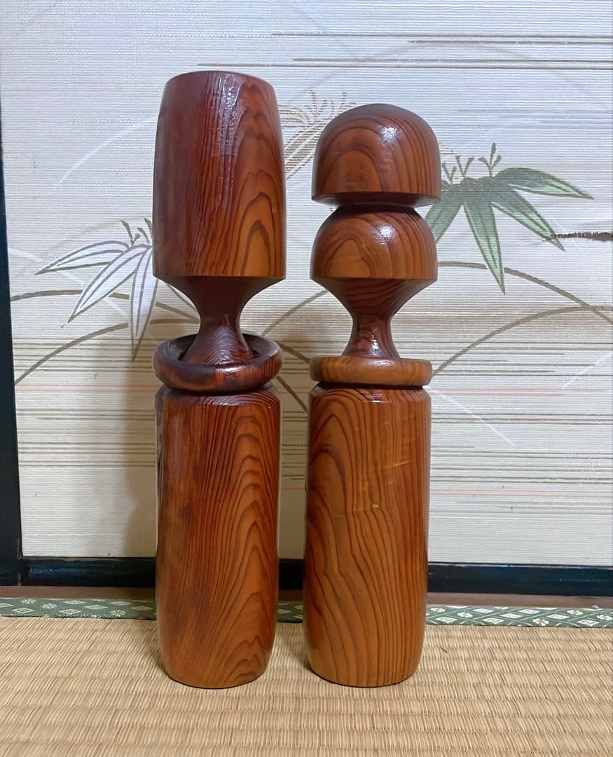 屋久杉 刻印入り こけし リング付き 夫婦杉
