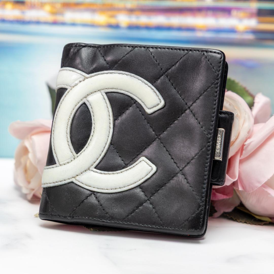 CHANEL シャネル 二つ折り 財布 カンボンライン ブラック