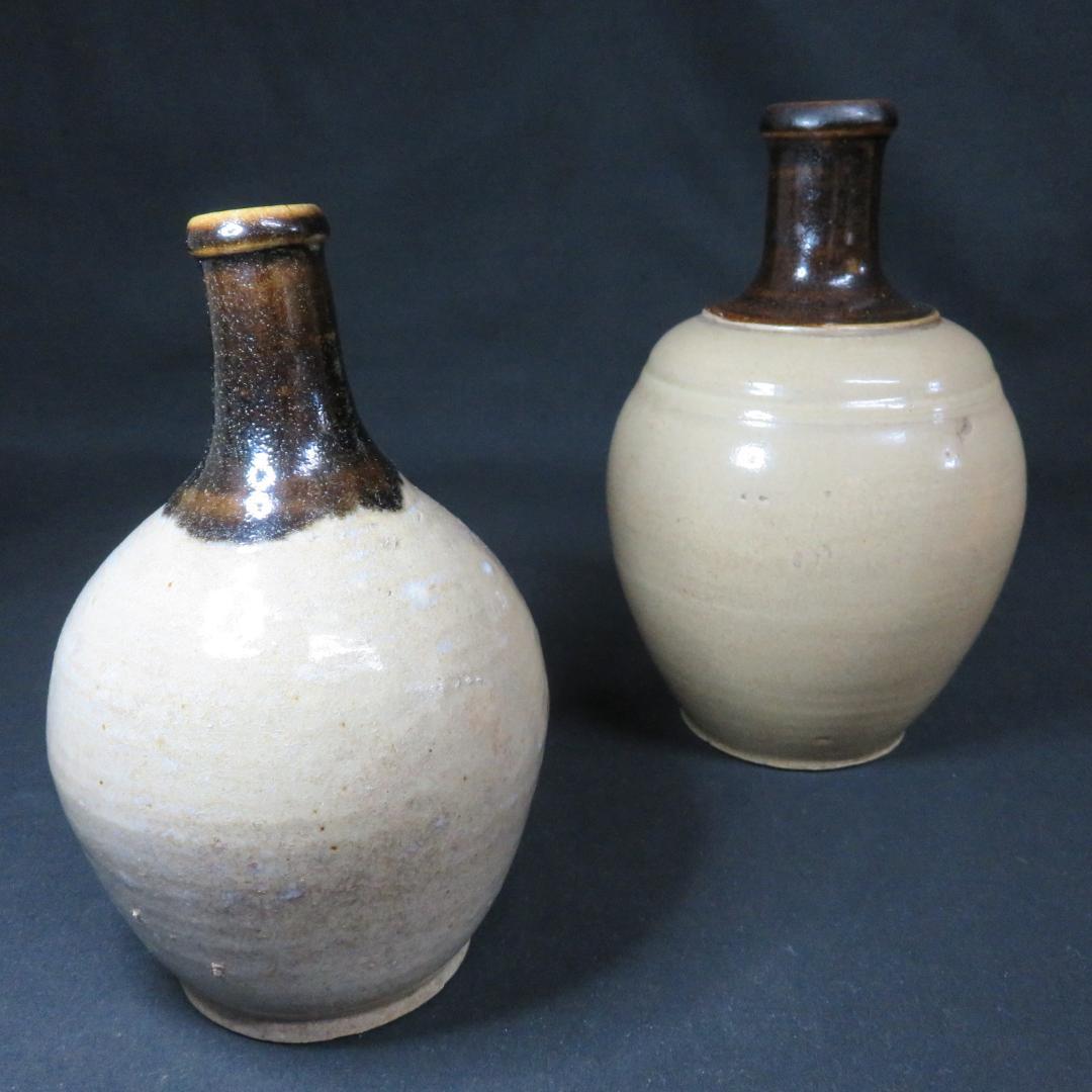 徳利 通い徳利 民藝 2本 鉄釉 益子 窯傷 時代物