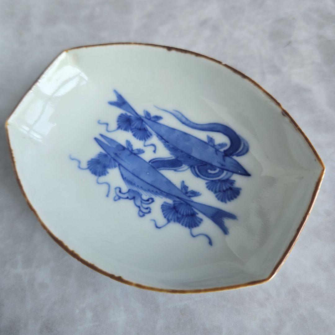 古伊万里　染付　小皿　江戸時代　鮎　香魚　骨董　金直し　金継ぎ　アンティーク