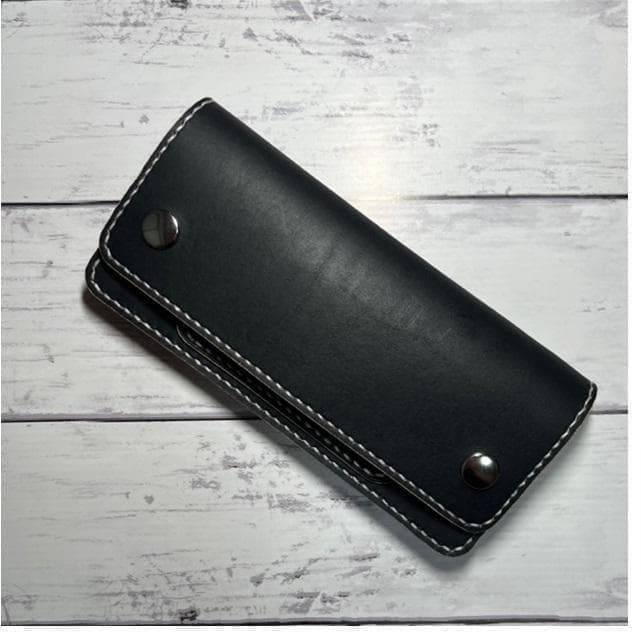 あ、 ロングトラッカーウォレット/姫路レザー茶芯黒色/ステッチ白色