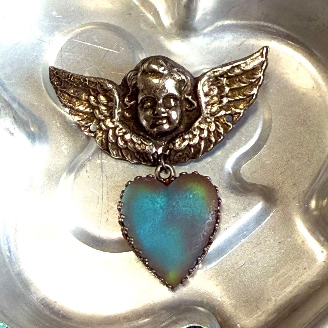 アンティーク　マットサフィレット　ブローチ　エンジェル　ハート　天使