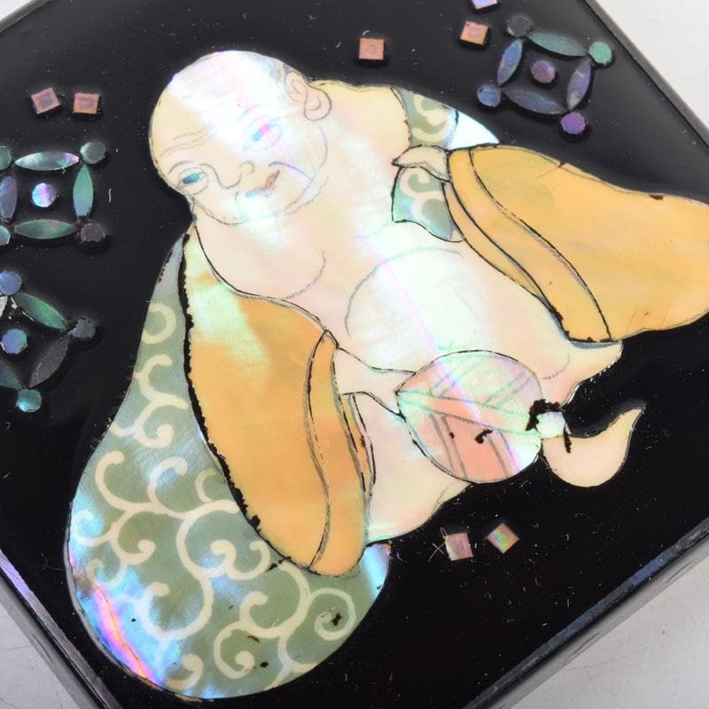 茶道具　壱寿作　螺鈿装飾　布袋蒔絵　香合　共箱　V　8324