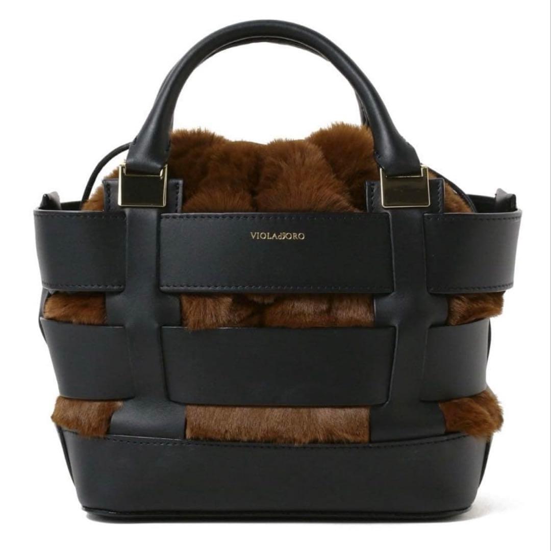 VIOLAd’ORO / レザー × エコファー メッシュハンドバッグ