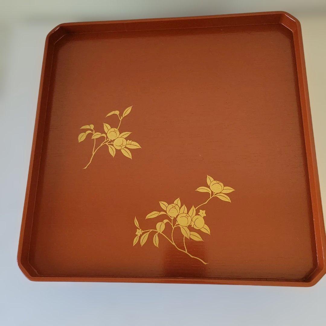 赤い花柄の漆器 蒔絵 膳 10客