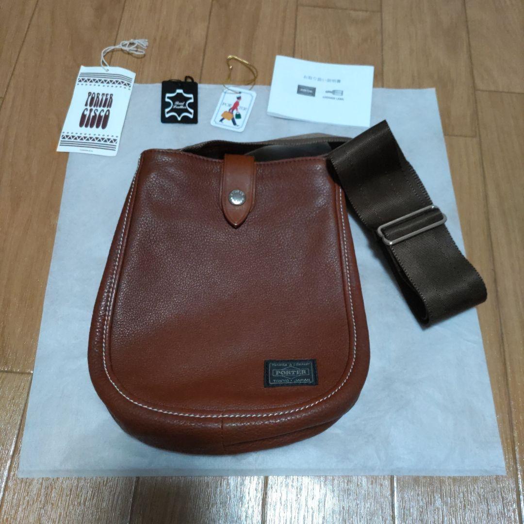 PORTER ブラウンレザー ショルダーバッグ