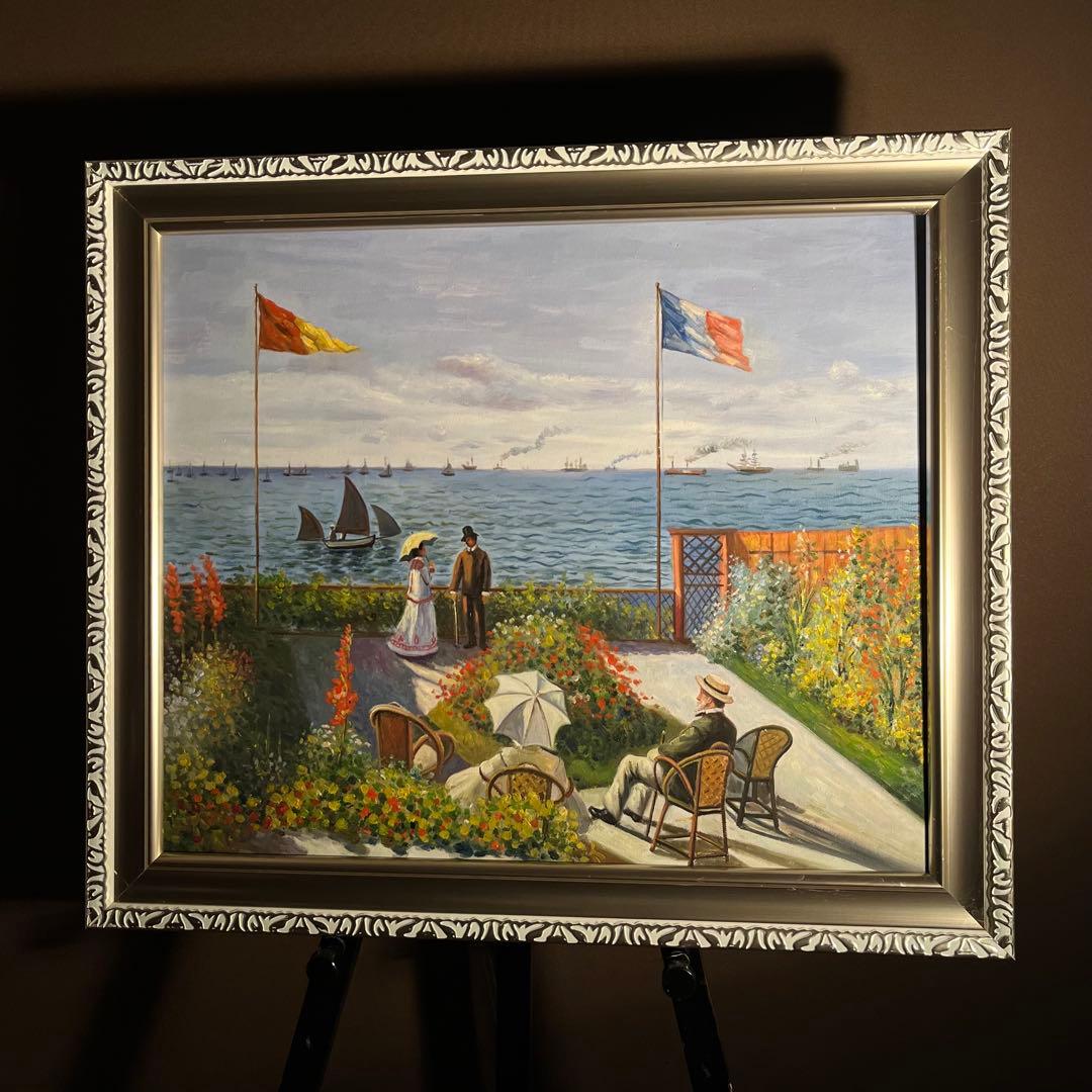 ★秀作★ 手書き油絵 クロード・モネ サン・タドレスのテテス 絵画 額付 油彩画