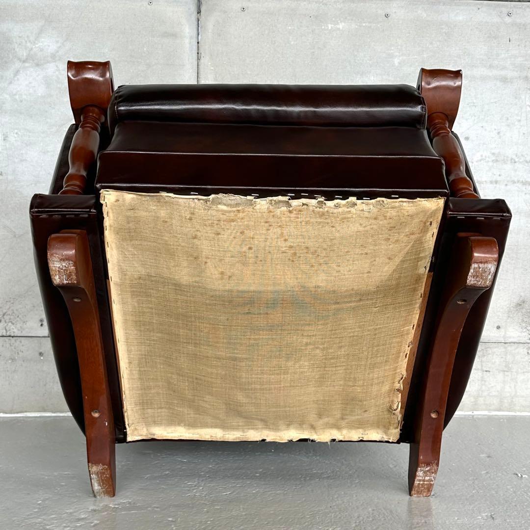 ✦昭和レトロ✦ミッドセンチュリー ラウンジチェア 合皮 × 無垢材装飾 ソファー