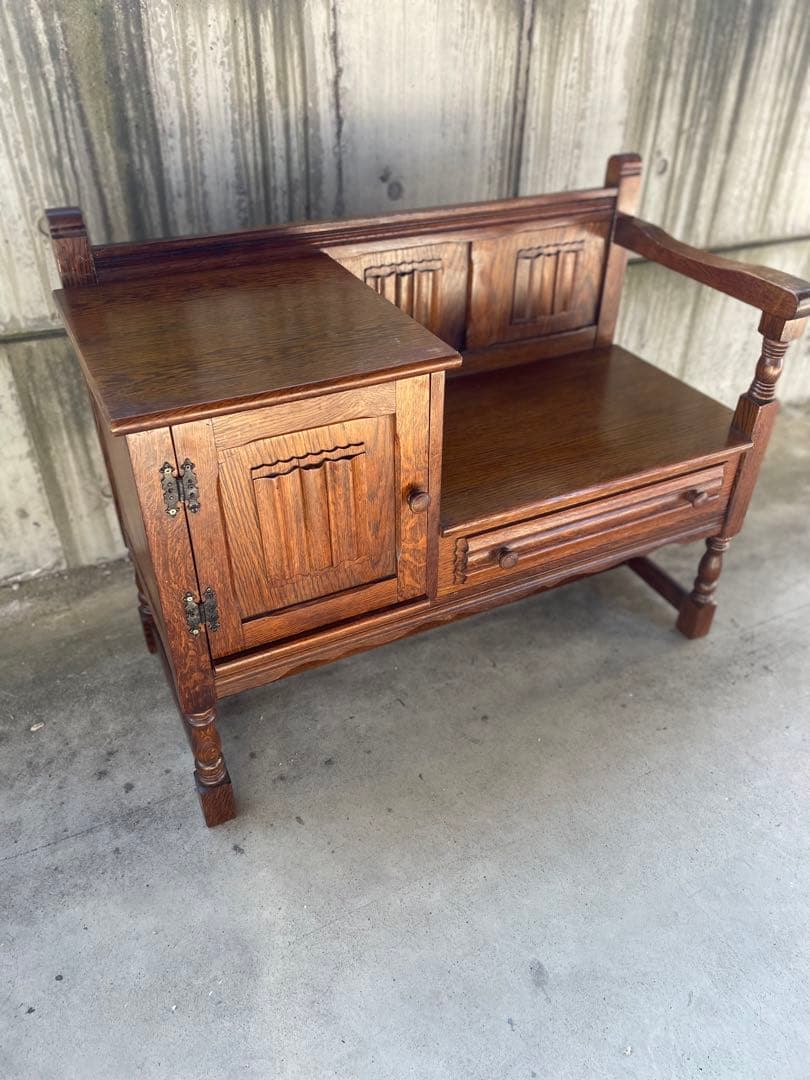 テレフォンベンチ オーク材電話台 引き出し付き