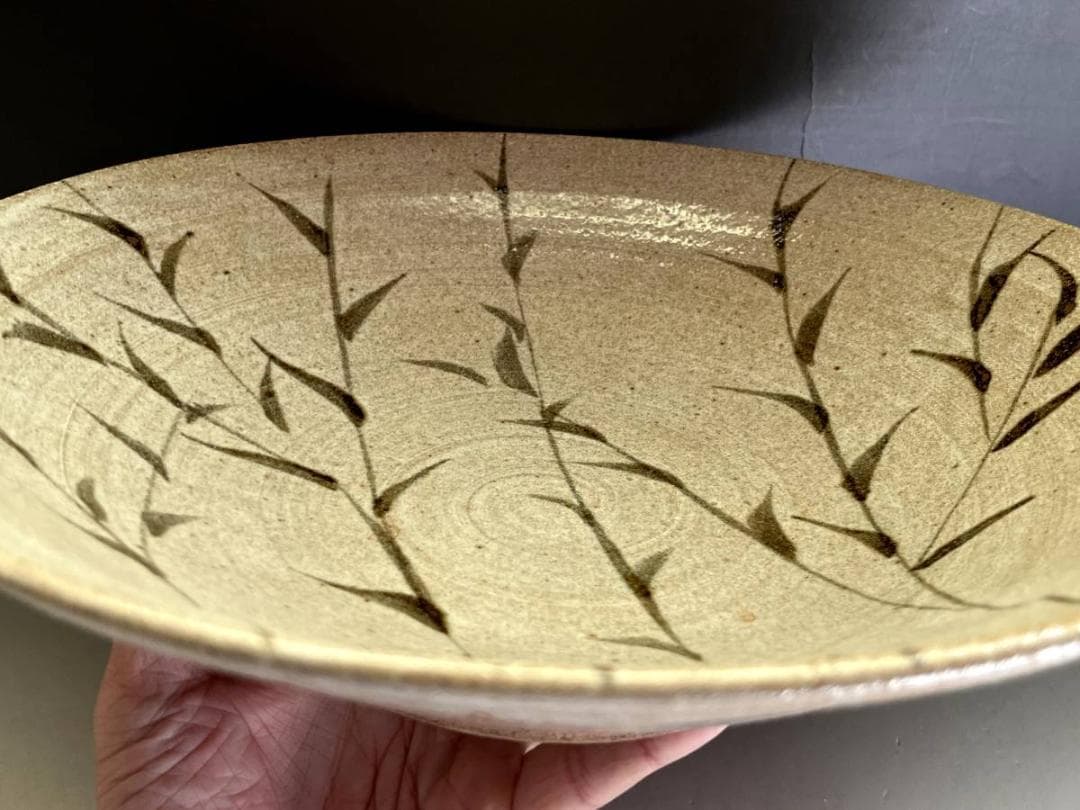 大皿■絵唐津笹紋皿 唐草 飾り皿 料理皿 粉引 古美術 時代物 骨董品■