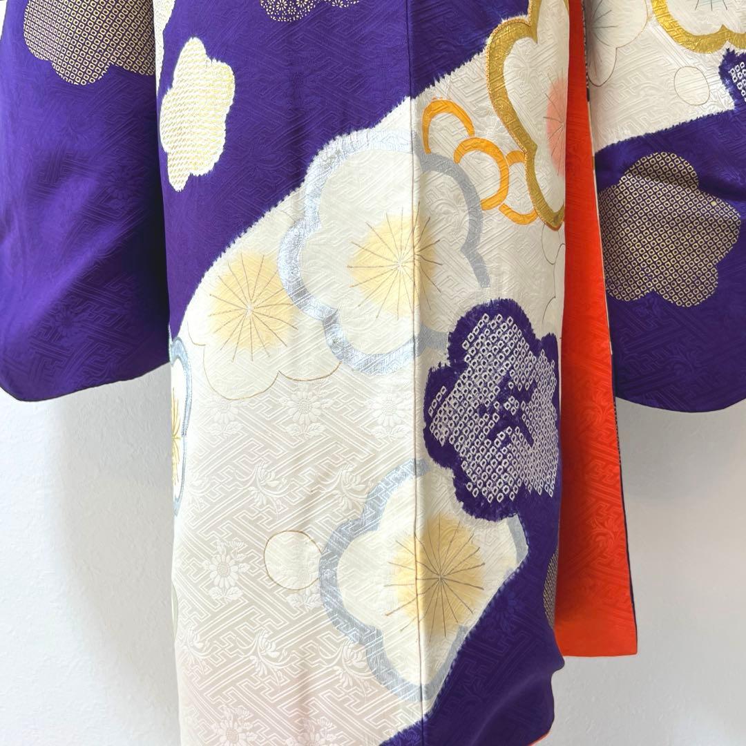 437 振袖フルセット 正絹 紫 オフホワイト 金銀彩 絞り 駒刺繍 レトロ