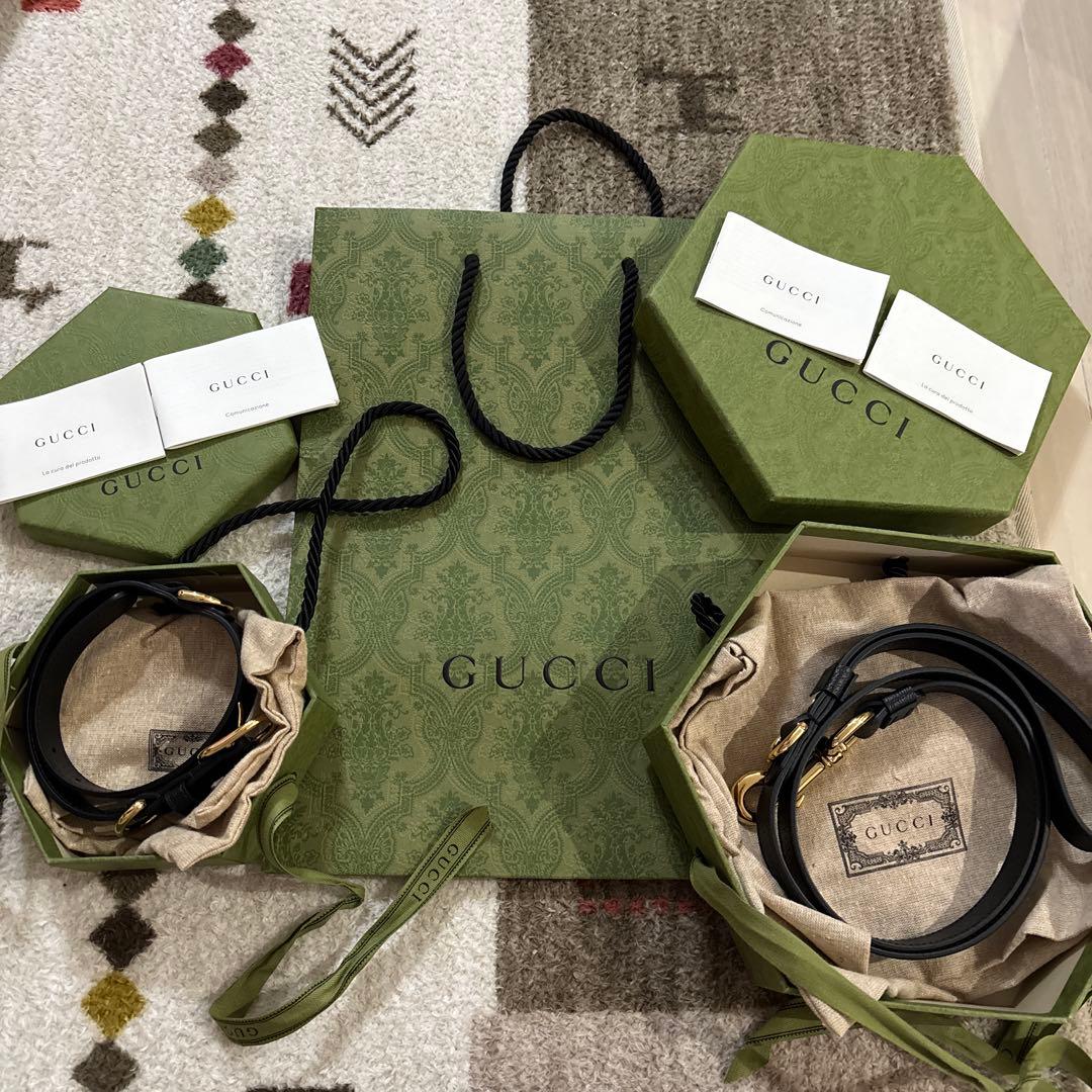 GUCCI ブラック レザー リード　Sサイズ