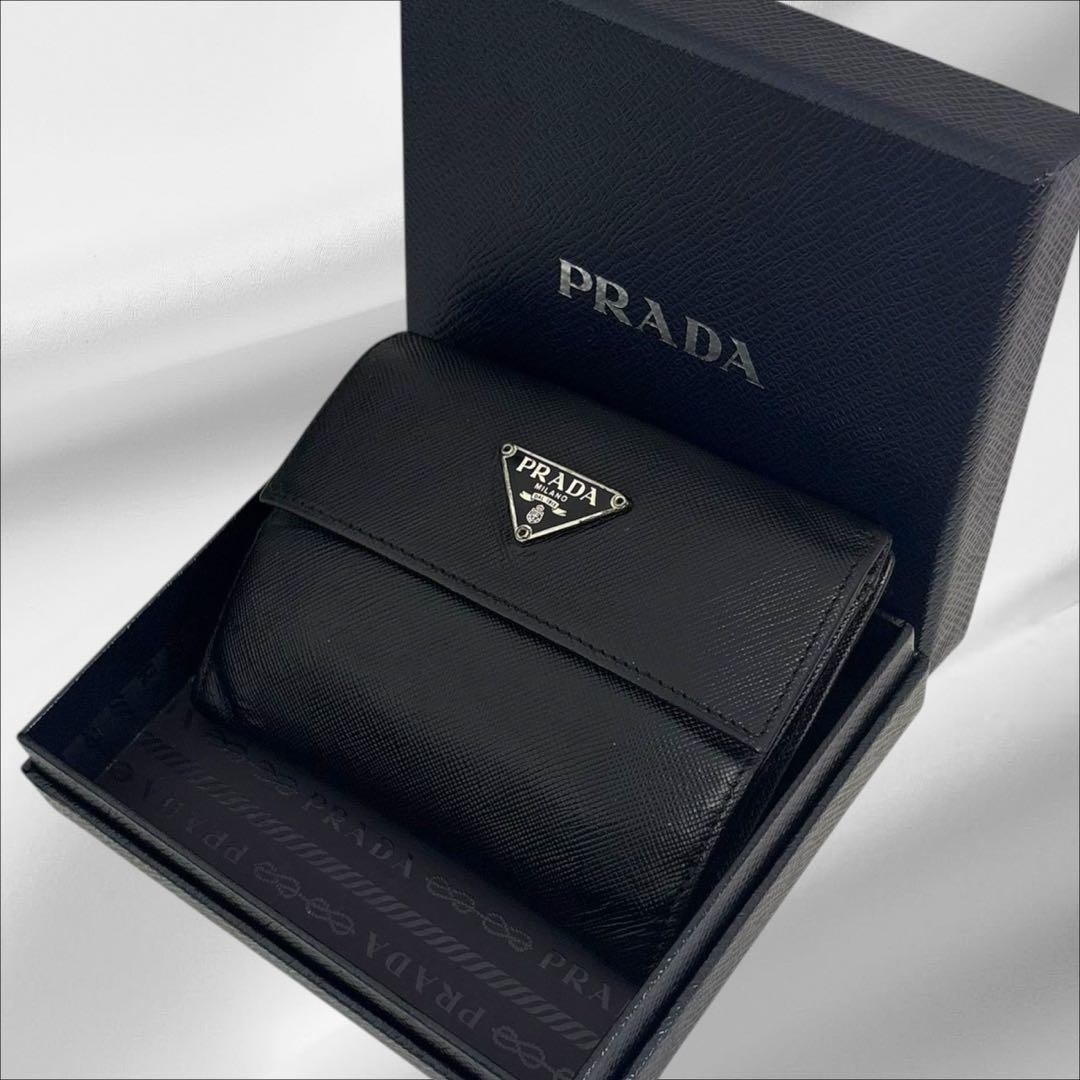 極美品✨PRADA プラダ 三つ折り財布 サフィアーノ ブラック 黒