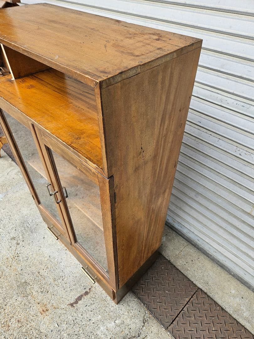 日本のアンティーク 古い木のガラスケース オープンラック 飾り棚 キャビネット