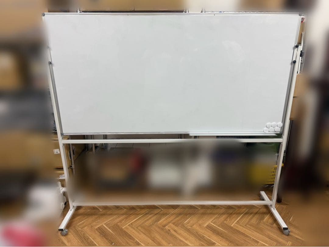 【現地取引限定】ホワイトボード　180×90 両面仕様　キャスター付　回転式